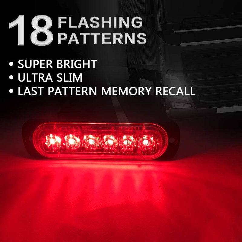 KaiDengZhe 4Pcs 6LED Red Ultra Slim Sync Feature Warning Emergency Beacon Hazard Flash Caution Strobe Light Bar Surface Mount for Car Truck 12-24V - Image 3